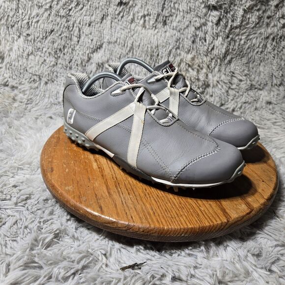 Foot Joy M Project Mens Size 9.5M Grey & White Leather Soft Spike Golf Shoes - Picture 1 of 15